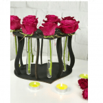 Unusual wooden flower stand with glass flasks - image-0